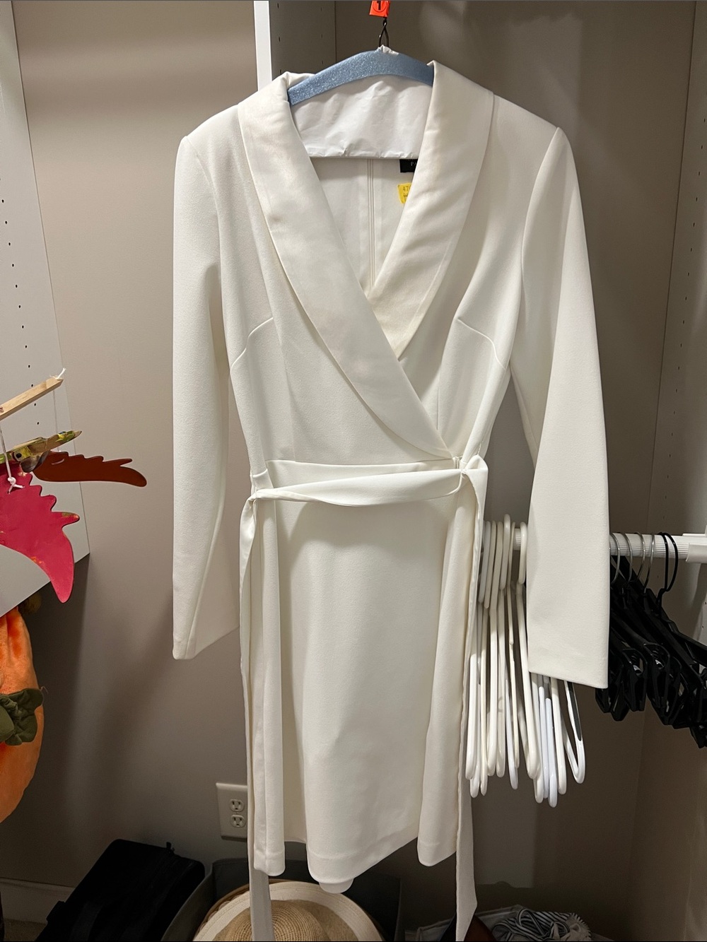 White Wrap Dress with Shawl Collar